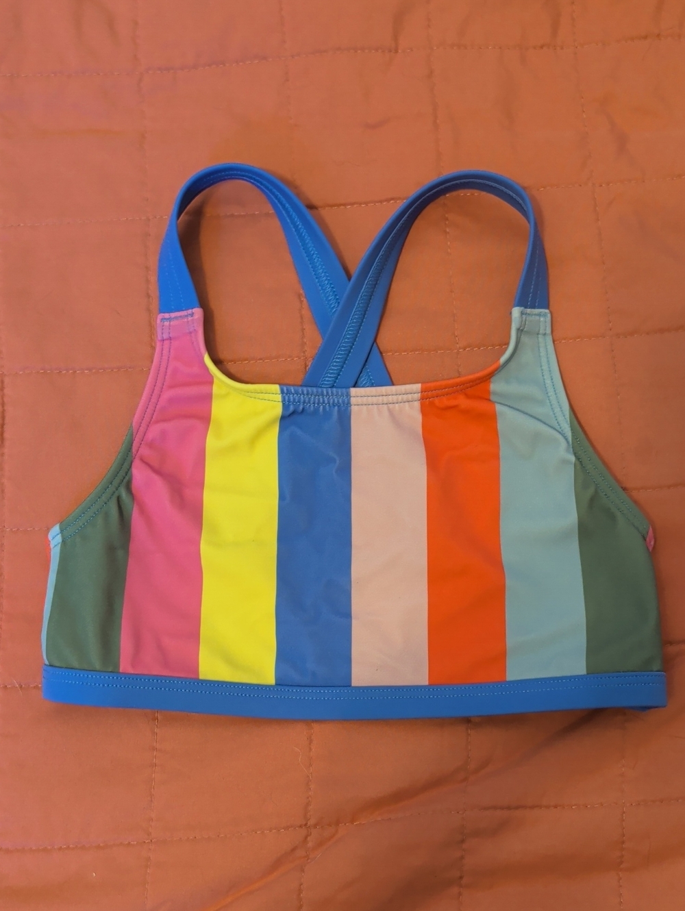 Mini Boden Multicolor Vertical Stripe Swim Top with Blue Trim